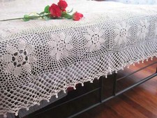Vintage Style Design Hand Crochet Table cloth Cover Bedspread Coverlet Beige XXL