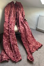 Pair of Dark Red Chenille Brocade Damask Tapestry Curtains Tassel Border