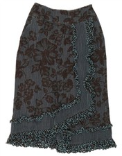 SPORTMAX Womens High Waist Midi Skirt UK 10 Small W28  Blue Floral Cupro AC14