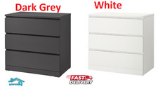 IKEA Malm Chest of 3 Drawers Durable Heavy Duty Storage Solution 2 colors 80x78