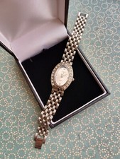 Figaro Italian Ladies Silver Toned & Diamanté Bar Link Oval Faced Working Watch