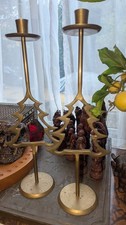 Vintage Brass Christmas Tree Candlesticks Tall 42cm Solid Brass India pair