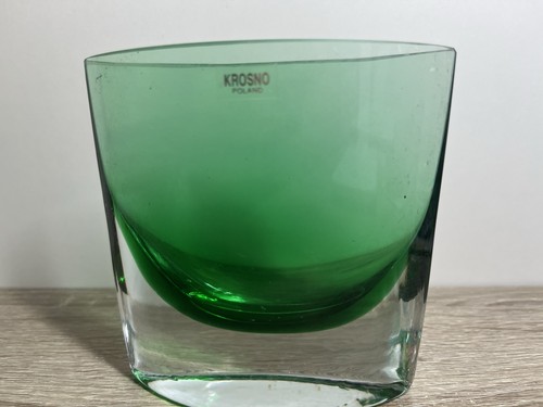 Krosno poland green glass vase - green,