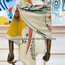 2025 Sallys 70% Cashmere 30% Silk Stole Flower Print Double Face Scarf Shawl 53"