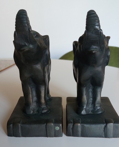 Bronze bookends elephants - bronze,