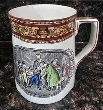 VTG TANKARD MUG w/CHARLES DICKENS SCENES - ADAMS WEDGEWOOD COLORFUL TRIO STAMPED