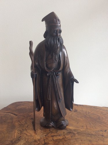 Japanese old man bronze - japanese,