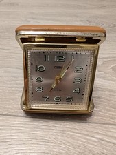 Vintage Coral Folding Travel Alarm Clock, Leather Case, Working