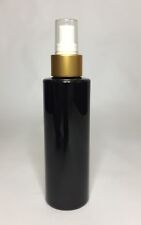 250ml Black Cylindrical PET Plastic Bottle + Matt Gold Atomiser Spray ANY AMOUNT