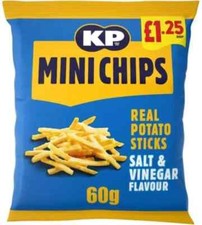 KP Mini Chips Real Potato Sticks Salt & Vinegar Flavour FULL BOX 20 Bags 60g