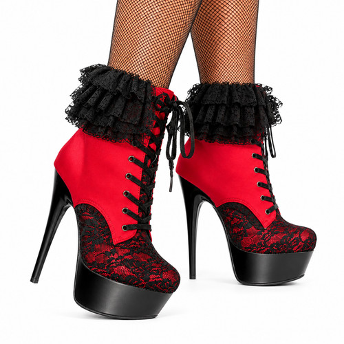 Red black lace platform - red,