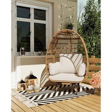 360° Swivel Rattan Egg-Shaped Lounger Chair with 4 Cushions for Patio Porch 