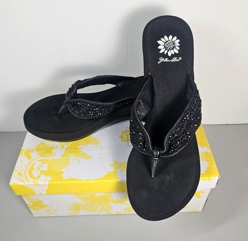 Yellow box beaded black wedge - beaded,