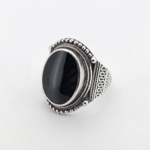 Vintage silver onyx ring large - onyx,