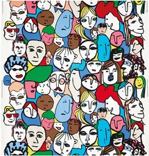 IKEA Gulvi fabric 3 YDS Beckmans College 2010 Heads Faces rare discontinued