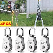 4PC 304 Stainless Steel Pully Single Wheel Swivel Pulley Block Lifting Rope 32MM