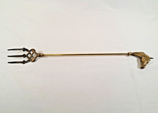 Vintage Brass Toasting Fork With Horses Head Pommel 43cm Long Three Prong Fire