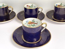 4 x Antique Hammersley Bone China Cobalt Blue & Gold Demitasse Cup & Saucer