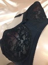 Vtg Perma-lift Black Sheer Lace Bow Bullet Bra 34B