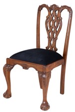 Vintage Dining Chair Chippendale Mahogany Antique Upholstered Wood Chair