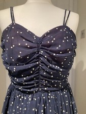 Vintage John Charles 80s Navy And White Prom Dress Uk 6-8