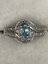 Vintage 925 Sterling Silver Ring Size P Gold Plated Blue Topaz Cluster 