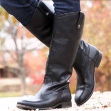 FRYE MELISSA BUTTON Black Antiqued Leather Pull On Riding Boot Size US 8 UK 6