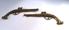 VINTAGE 1970s PAIR Solid Brass 12" Wall Hanging Dueling Pistols Flintlock Guns