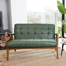 GREEN FAUX LEATHER SOFA RETRO