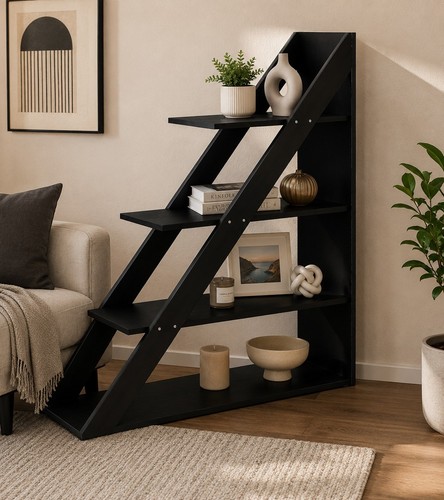 Walnut ladder bookcase tier - ladder,