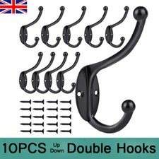 10 x Classic Antique Industrial Style Double Coat Hooks Vintage Cast Iron Hanger