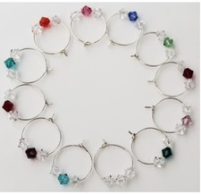 Swarovski Set Of 12 Wine Glass Charms Gift Dinner Party 12 Birthstone Colours