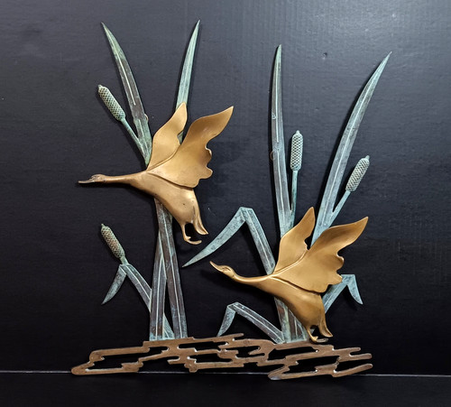 Vintage brass flying - ducks, in
