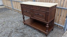 Large wooden sideboard on pillars and feet marble top cupboard drawers E171025E