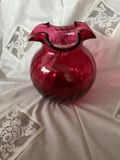 Darlington Crystal Ruby Glass Handkerchief Vase Ribbed Frilled 7 Inches
