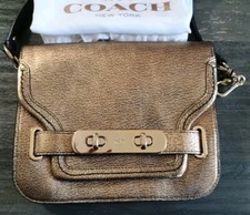 Coach Mettalic Gold Swagger Pebbled Leather Crossbody Bag Purse Dust bag No Tags