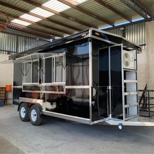 Black Concession Trailer with Serving Window & AC Unit – Mobile Food Unit