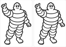 2 x Michelin Man Stickers. Race & Rally Car. 95mm x 140mm.