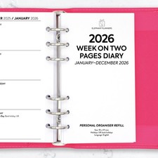 2026 Week on two pages diary refill insert | Filofax Personal size compatible