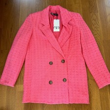 ZARA TEXTURED TWEED OVERSIZED BLAZER SIZR XS CORAL PINK 