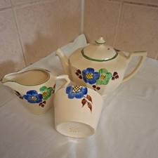 Empire Shelton Ivory England Hand Painted Teapot, milk jug and sugar bowl c1935