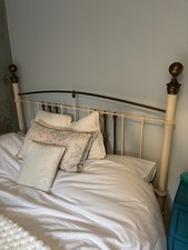Victorian Cream & Brass King Size Bedstead With Spring Base