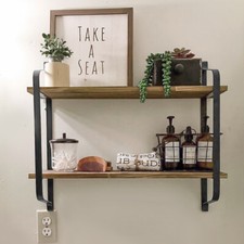 2 Tier Wall Mounted Shelf Vintage Shabby Chic Shelving Rustic Floating Shelves