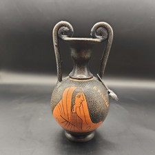 Ancient Greek Hand Painted 470 B.C Museum Copy 11cm 2 Handled Vase