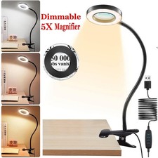 5X Magnifier Glass Reading LED Desk Lamp Flexible Clip On Magnifying Lamp NEW