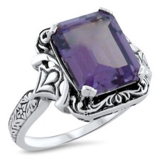 ART NOUVEAU STYLE 925 SILVER COLOR CHANGING SIMULATED ALEXANDRITE RING      498X