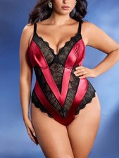 Vtg Style Glossy 2nd Skin Satin & Sheer Inserts Bodysuit Teddy PLUS 2X 2XL NEW