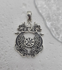 Viking Dragon Compass 925 Sterling Silver Pendant Celtic Knot Amulet