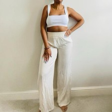 Zara Cream Pleated Wide Leg