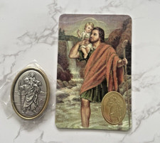 SAINT ST CHRISTOPHER MAGNETIC / STICKY CAR BADGE PLAQUE / EMBLEM & PRAYER CARD